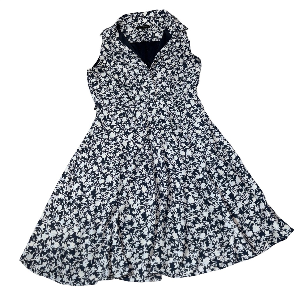 Banana Republic Navy Blue White Floral Sleeveless Fit and Flare Dress Size 6